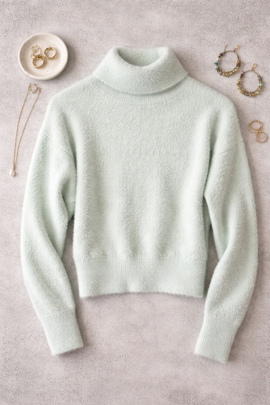 Ann Taylor XXS Women's Turtle Neck Mint Fuzzy Long-Sleeve